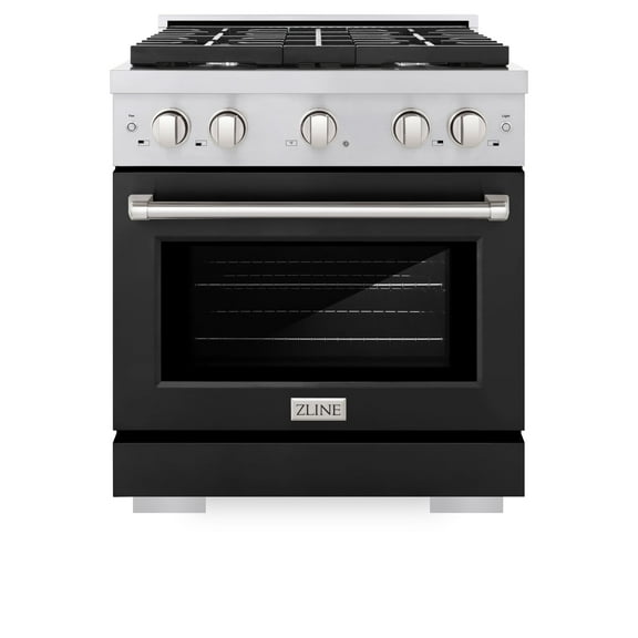 ZLINE 30" 4.2 cu. ft. Paramount Dual Fuel Range with 4 Burners in Stainless Steel with Black Matte Door, SDR-BLM-30