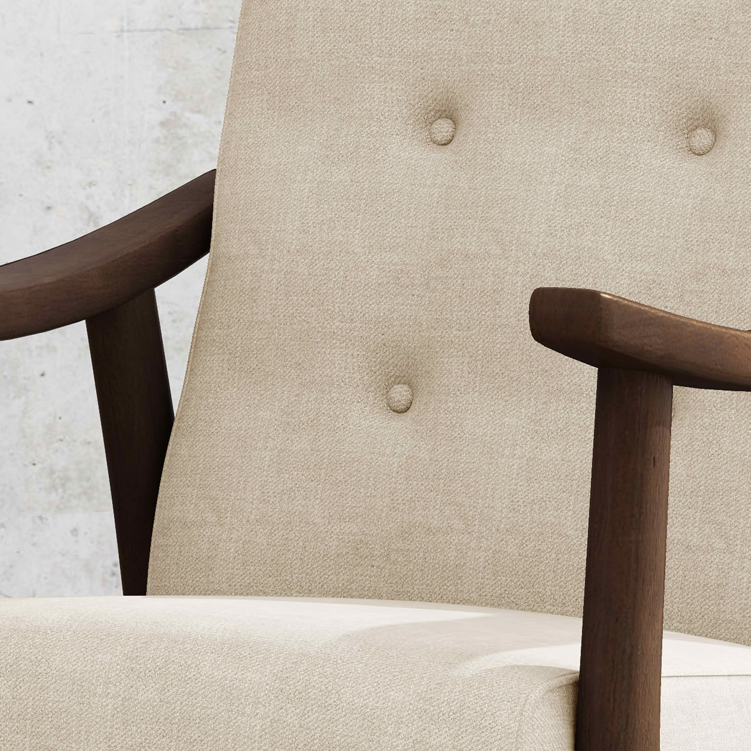 MAYEERTY Mid-Century Modern Tufted Accent Armchair, Beige Upholstery & Brown Frame, for Living Room & Bedroom, 1-Piece