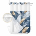 thumbnail image 2 of Modern Feather No Hook Shower Curtain Waterproof, Bathroom Curtains with Snap in Liners and See Through Top Window, Aesthetics Gold White Blue Minimalist Hotel Style Bathtub Curtains Shower 72"Wx84"L, 2 of 8