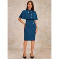 thumbnail image 4 of DARING DIVA Elegant Double Breasted Two Pieces Cape and Dress Sets XS Lake Blue, 4 of 6