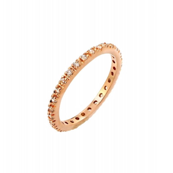 Rose Gold Plated Sterling Silver 925 Clear CZ Inlay Eternity Ring Band White Female Size 7