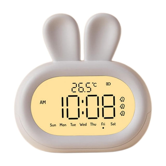 GROWTH TANK Rabbit Kids Digital Alarm Clock Adult Nursery Snooze Backlight Night Light White