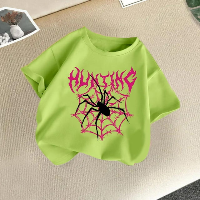 hengsof T-Shirt à Manches Courtes Imprimé Mode pour Filles, Haut Décontracté à Col Rond avec Motif Mignon, Chemise en Coton Doux pour Tous les Jours Âges 2-14