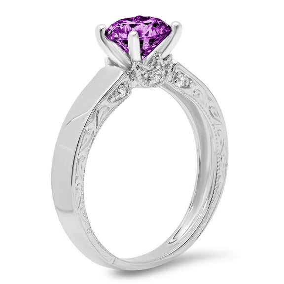 1.06 ct Round Cut Simulated Alexandrite Solitaire with Accents Engagement Ring for Women in 18K White Gold