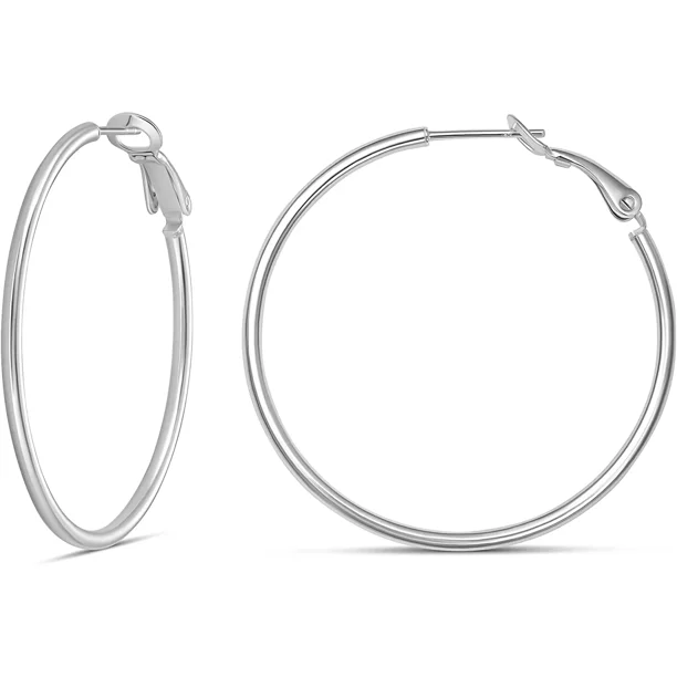Xiao Hua Pendientes de aro ligeros con forma de círculo liso y espalda de paleta - Plata, 40 mm/1,5 pulgadas, 1 par
