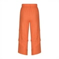 thumbnail image 5 of QUYUON Linen Pants for Women Fashion Retro Mid Waist Cotton Linen Plain Ribbon Pocket Loose Bloomers Women Sweatpants Long Pant Leg Length Cargo Pant Style N-732 Orange XXL, 5 of 6