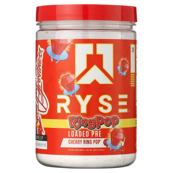 Ryse Up Supplements Loaded Pre-Workout Powder Official Ring Pop® Cherry Flavor | Fuel Your Greatness, Pump, Energy Strength, 438 Gram (Pack of 1)