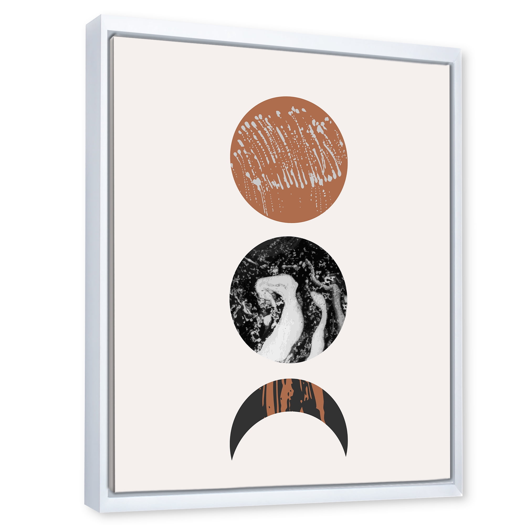 Designart 'Retro Shapes Abstract Moons and Suns' Modern Framed Canvas Wall Art Print