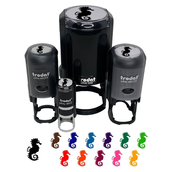 Seahorse Icon Self-Inking Rubber Stamp Ink Stamper - Black Ink - Mini 1/2 Inch