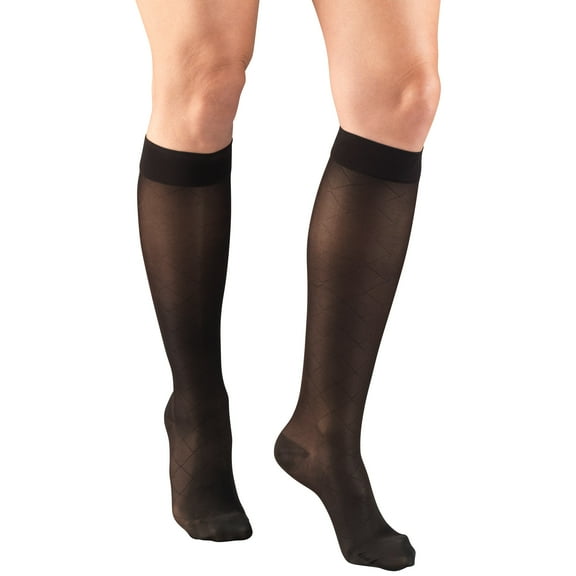 Truform Women's Stockings, Knee High, Sheer, Diamond Pattern: 15-20 mmHg, Black, Medium