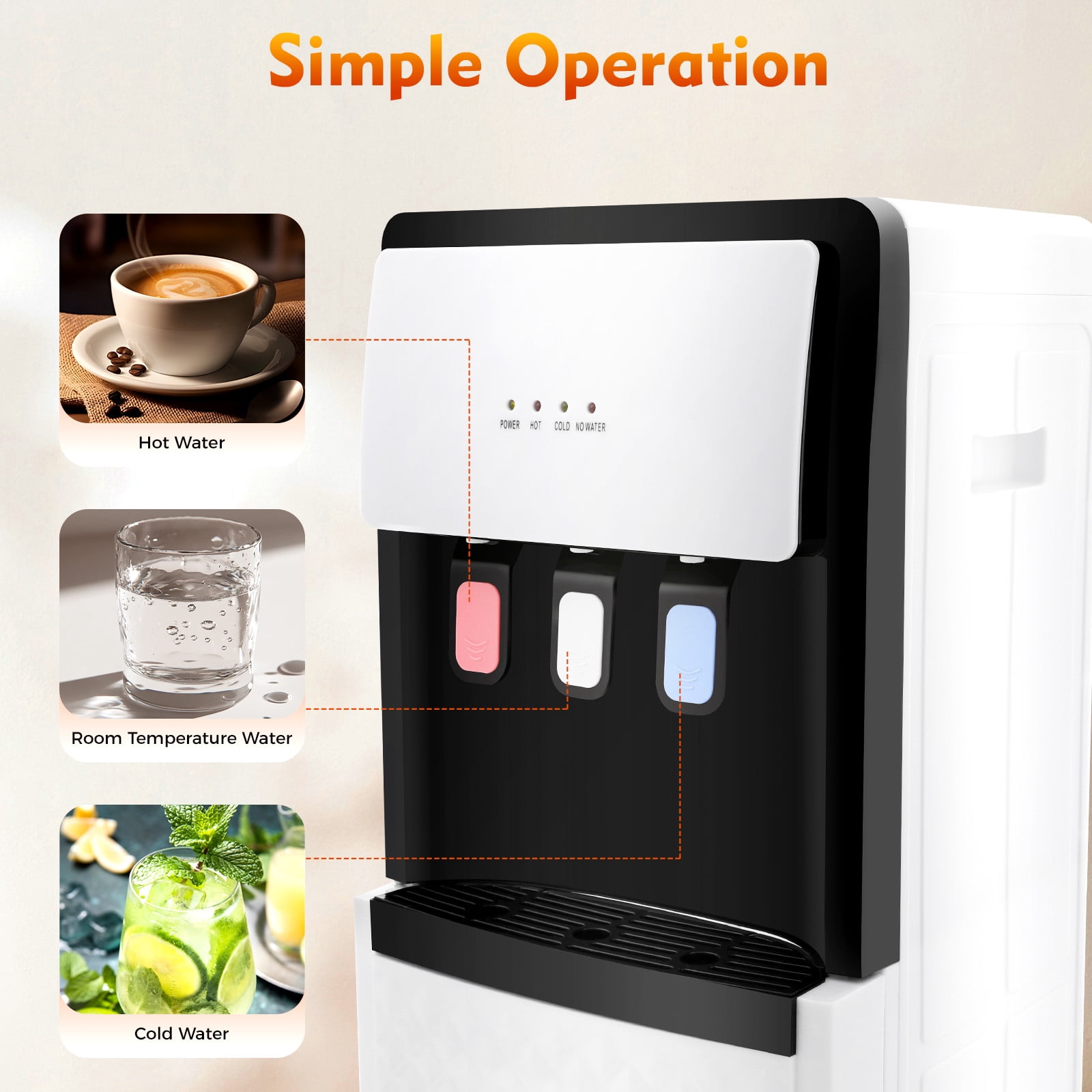 1 PCS White Bottom Loading Water Cooler Dispenser, Hot & Cold Standing Water Dispenser, Hot and Cold Water Dispenser, Suitable for Both Home and Commercial Places, Floor Standing