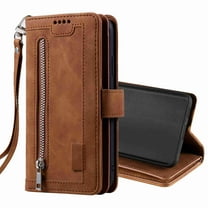 Dteck 9 Card Slots Wallet Case for Samsung Galaxy S21 Plus,Hybrid Magnetic PU Leather Zipper Kicstand Shockproof Rubber Full Protector Cover with Strap, brown