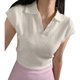 thumbnail image 1 of Camisas de punto de manga corta para mujer, cuello vuelto, Color puro, blusa adelgazante para mujer, Top para viajes de la vida diaria, 1 of 8