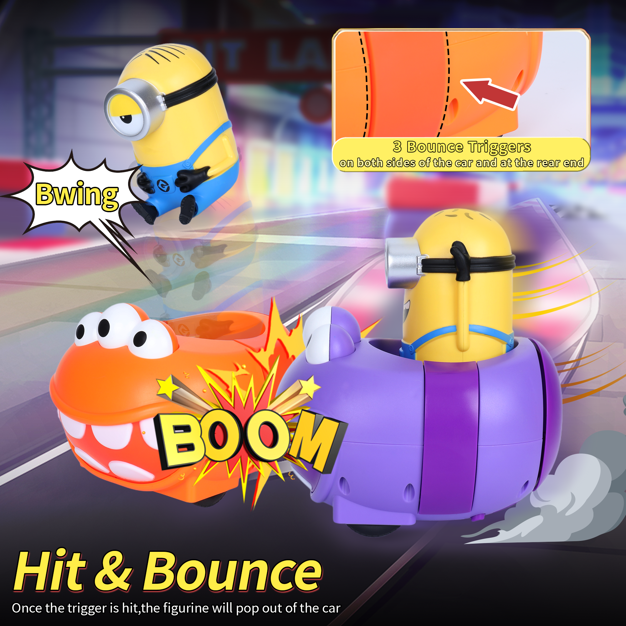 YOLOPARK Minions 2 PC Remote Control Car,Despicable Me RC Bumper Cars with Light & Sound Effect, Kids Toy for Boys and Girls