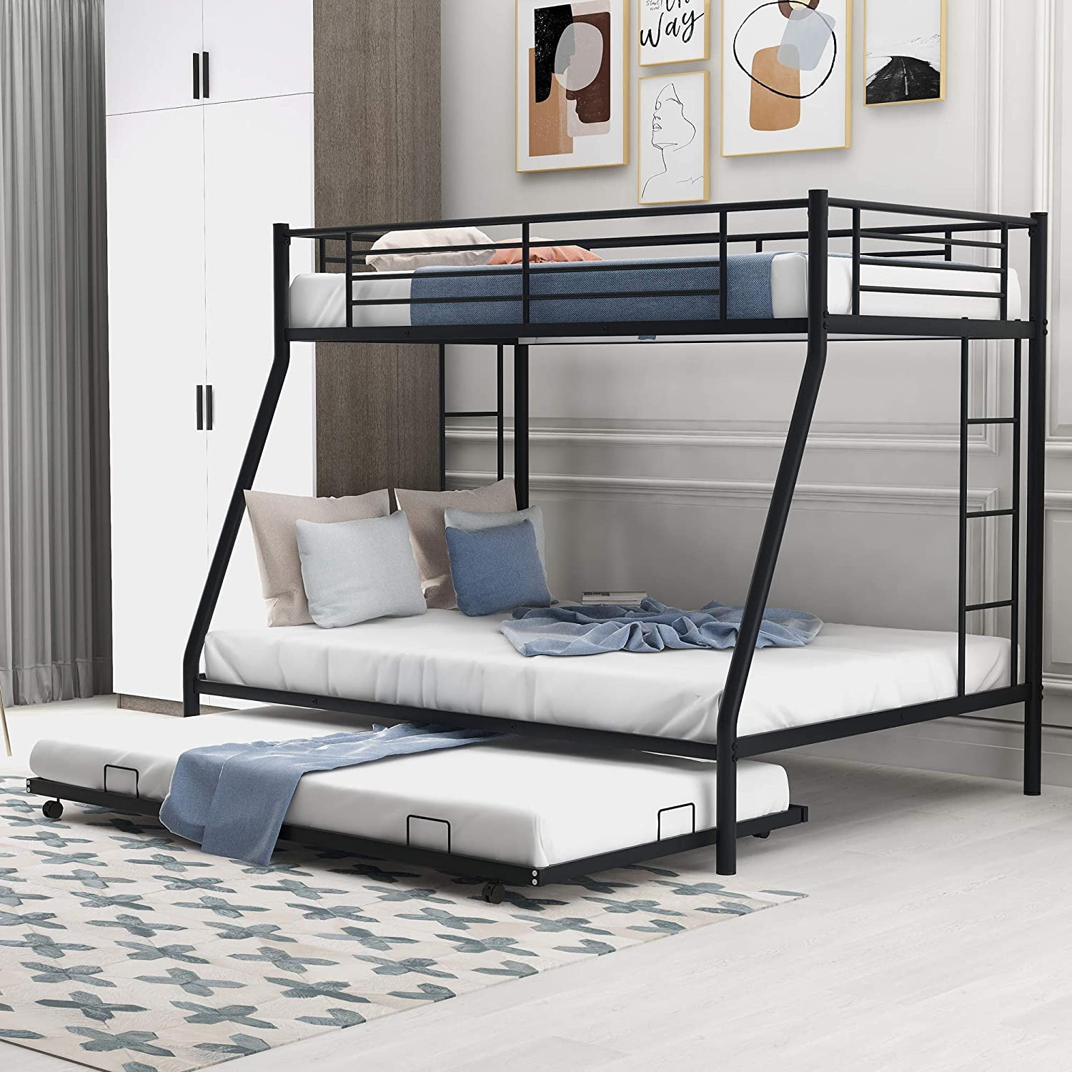 Piscis Metal Bunk Bed With Trundle, Metal Bunk Bed Rails