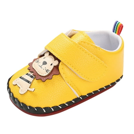 

Baby Boys and Girls Spring and Autumn Prewalker Shoes Cute Cartoon Velcro Leather Shoes Casual Anti-slip Soft Soled Walking Shoes