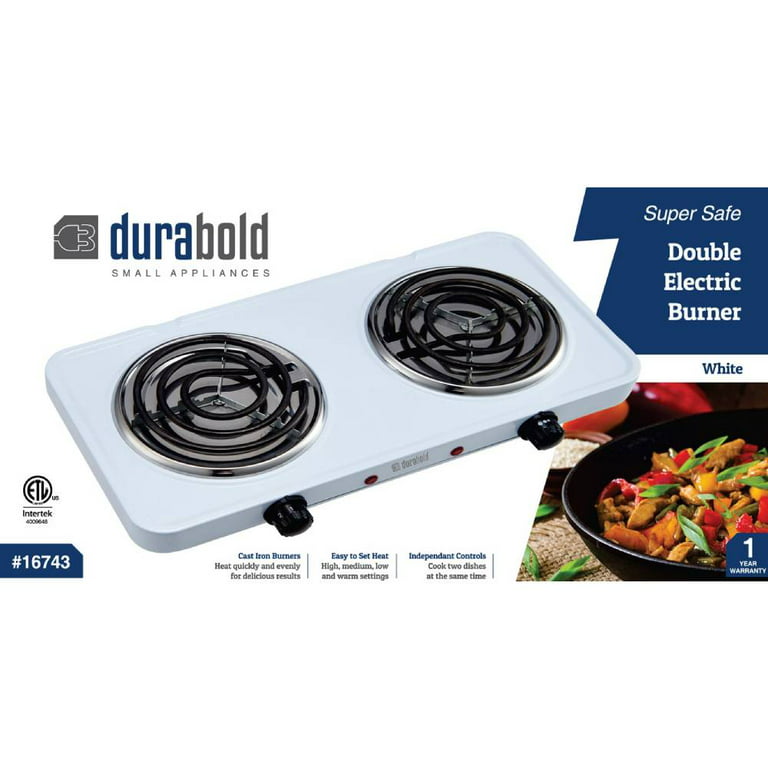 Durabold Kitchen Countertop Cast-Iron Double Burner - Stainless Steel Body Ideal for RV, Small Apartments, Camping, Cookery Demonstrations