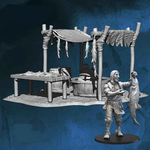 Fish Seller and Sellers Tent Figure Kit 28mm Heroic Scale Miniature Unpainted First Legion