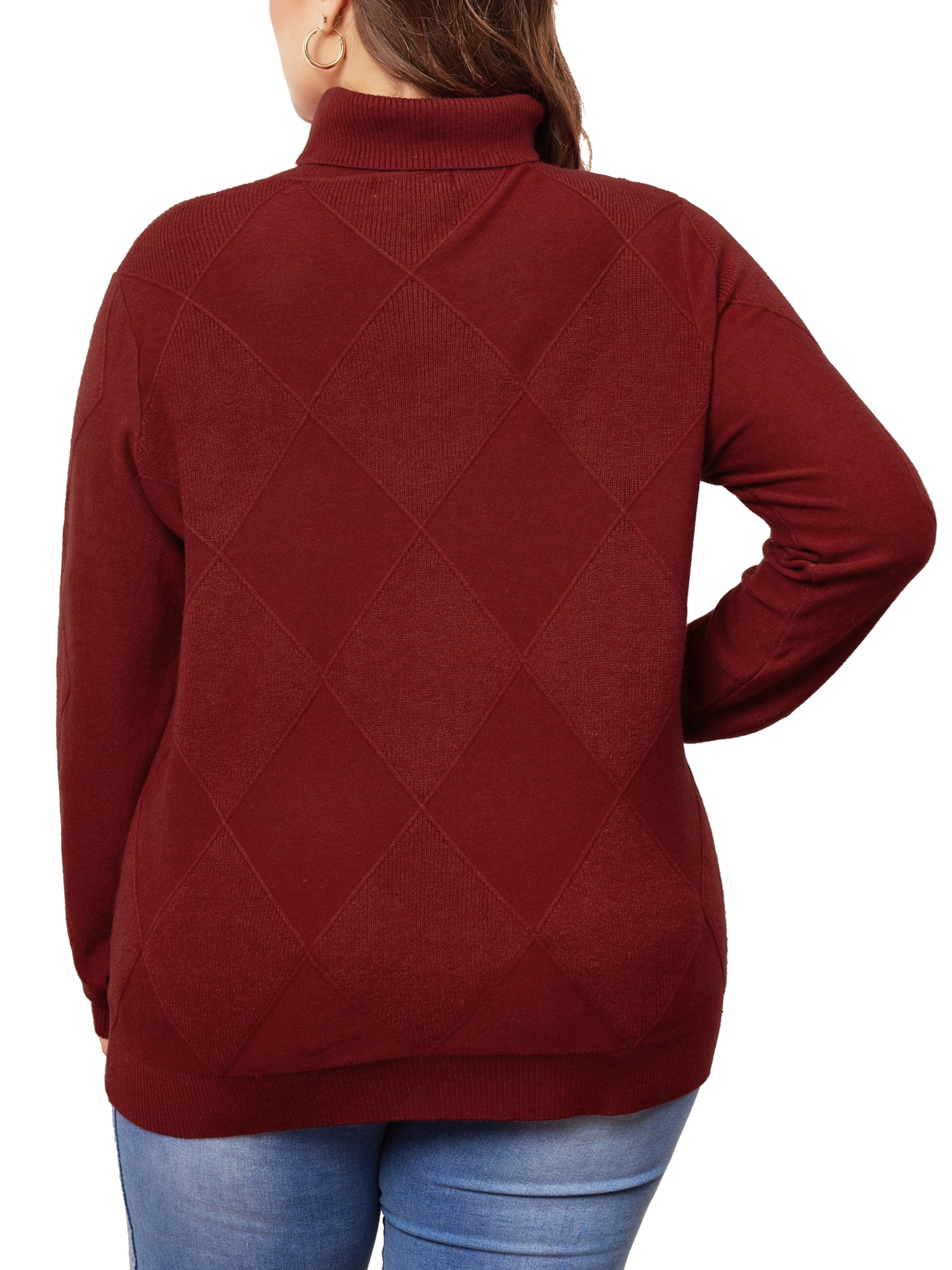DARING DIVA Plus Size Long Sleeve Turtleneck Novelty Sweater 3X Burgundy