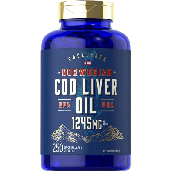 Cod Liver Oil Softgels | 1245mg | 250 Count | Norwegian | for Men and Women | by Carlyle