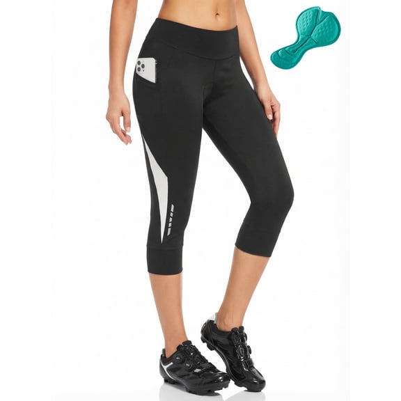 Qualidyne Women's 3/4 Cycling Capris, 4D Padded Bike Tights with Pockets for Road Riding & MTB