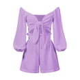 thumbnail image 6 of Wassery Women Casual 2 Pieces Shorts Suits Solid Color Off-Shoulder Long Sleeve Tie Up Crop Tops + High Waist Loose Short Pants Sets, 6 of 8