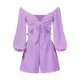 thumbnail image 5 of Sunloudy Traje casual para mujer, blusas cortas de manga larga con hombros descubiertos de color sólido + pantalones cortos sueltos con volantes Sunloudy  moda, 5 of 10