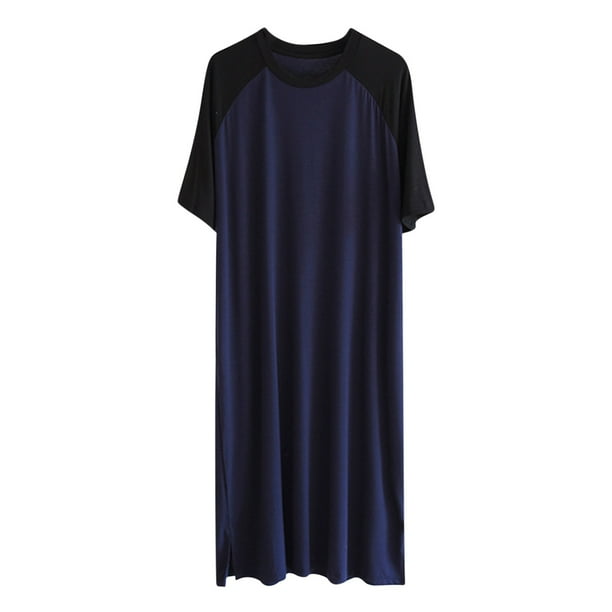 Batas de pijama para hombre, cuello holgado, seda de hielo, color liso, finas, para el hogar, camisón de algodón para hombre