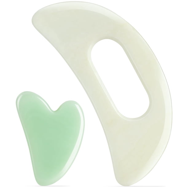 Juego de herramientas de masaje Gua Sha, tamaño grande, con mango, piedra de jade