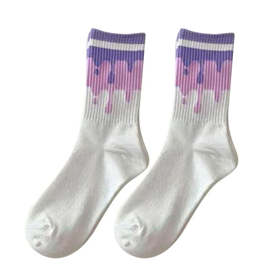 Viluyesy Womens Crew Socks, Breathable Cotton Soft Comfy Fashion Hearts Mid-Tube Socks Purple
