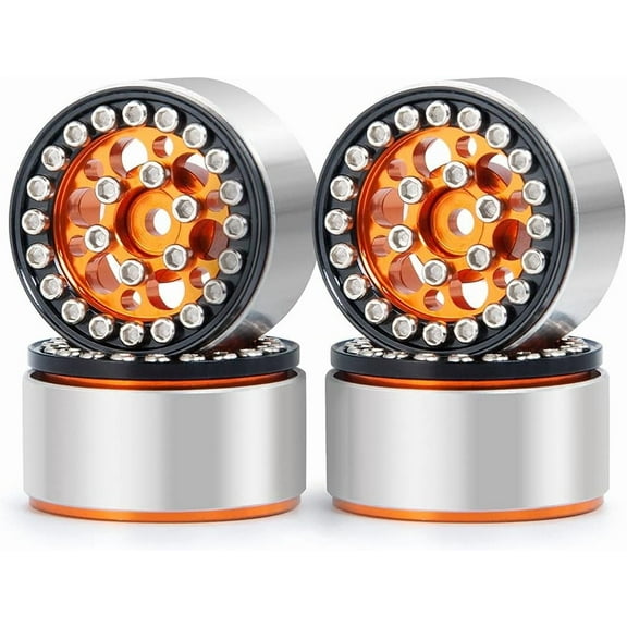 Aluminum Orange 1/24 Scale RC Beadlock Wheel Rims Upgrade Performance