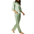thumbnail image 4 of INSPIRE CHIC Women's Satin Pajama Set 3/4 Sleeves Tops with Pants Sleepwear Lounge Nightwear M Pea Green, 4 of 5