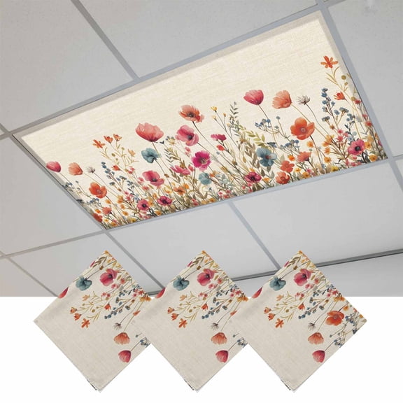 Pink Orange Teal Spring Floral Fluorescent Light Covers, Watercolor Botanical Summer Flowers Magnetic Light Covers for Ceiling Lights, Fluorescent Ceiling Shade for Classroom Office 4x2Ft x 3PCS