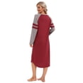 thumbnail image 5 of Women Long Sleeve Nightgown Loose Fit Sleepshirt Spring Fall Calf-Length Soft House Dress Round Neck Comfy Sleepwear Loungewear, Wine Red S-3XL, 5 of 7