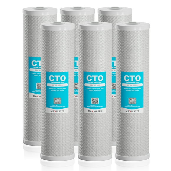 Max Water Filtre de Remplacement pour Osmose Inverse CTO Carbone 20 Pouces x 4.5 Pouces (Lot de 6)