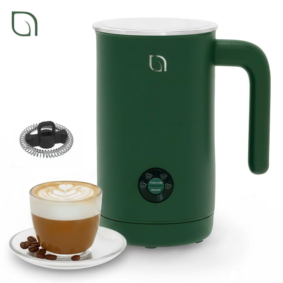 Willow Kitchen 4-in-1 0.24L Electric Milk Frother & Steamer Pitcher with Nonstick Stainless Steel Interior for Coffee, Milk, Lattes, & Hot Chocolate, Automatic Shutoff & Cordless, Green