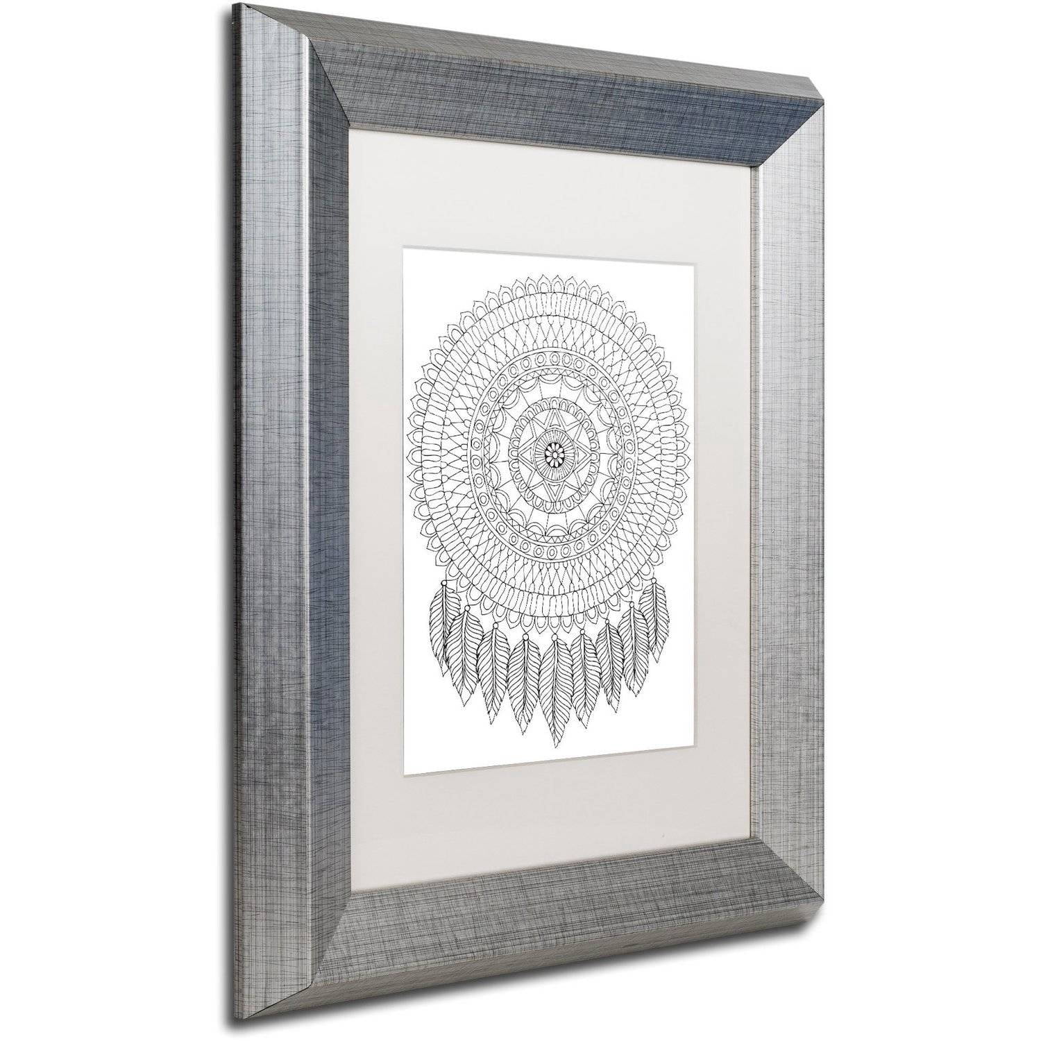 Trademark Fine Art "Mandalafeather Dreamcatcher" Canvas Art by Hello Angel, White Matte, Silver Frame