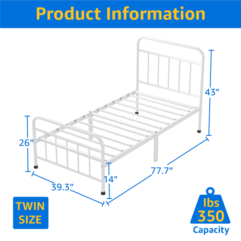 Mainstays Ardent Twin Metal Spindle Bed White, Adult, with