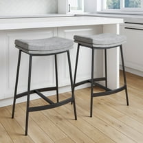 Nathan James Arlo Modern Backless Upholstered Kitchen Counter Bar Stool with Double-Layered Saddle Seat and Black Metal Base, Grey/ Matte Black, Set of 2