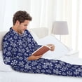 thumbnail image 6 of Fotbe Snowflakes On Dark Blue Pattern Long Sleeve Pajama Set for Men,Sleepwear Set,2-piece Loungewear Set,Soft PJs Comfy Nightwear with Pockets-Small, 6 of 7