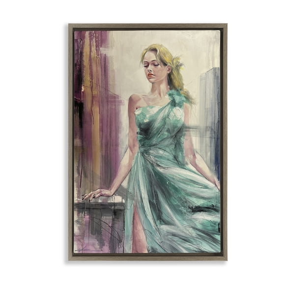 Stupell Industries Art Deco Elegant Blonde in Dress Brown Floating Frame Canvas Art, 17 x 25, by Lucille Lee