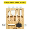 thumbnail image 4 of Tasty Natural Bamboo Cheese Board and Charcuterie Tray with Hidden Drawer, Utensils, Markers, and Chalk, 13" x 13", 4 of 12