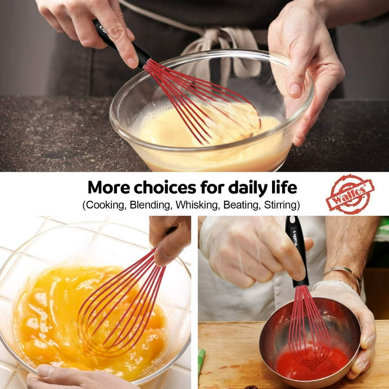 Silicone Whisk,Walfos Heat Resistant Kitchen Whisks for Cooking Set of  4-Non Scatch Rubber Coated for Non-stick Cookware, Balloon Egg Wisk Perfect  for