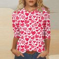 thumbnail image 2 of Penkiiy Chemises de la Saint-Valentin pour Femmes Manches 3/4 Col Rond Blouses Décontractées Imprimé Mignon Tuniques Tops 2025 TG Multicolore, 2 of 5