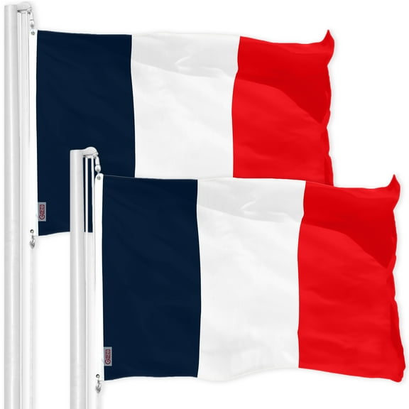 G128 - 2 Pack: Navy Blue NEW France French Flag | 3x5 feet | Printed 150D - Indoor/Outdoor, Vibrant Colors, Brass Grommets, Quality Polyester, Much Thicker More Durable Than 100D 75D Polyester
