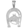 18K White Gold Horseshoe With Horse Pendant - 37 mm