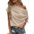 thumbnail image 2 of DAFPZW Off Shoulder Tops for Women Summer Skew Neck Blouse Adjustable Drawstring Batwing Sleeve Loose Fit Casual Tops, 2 of 5