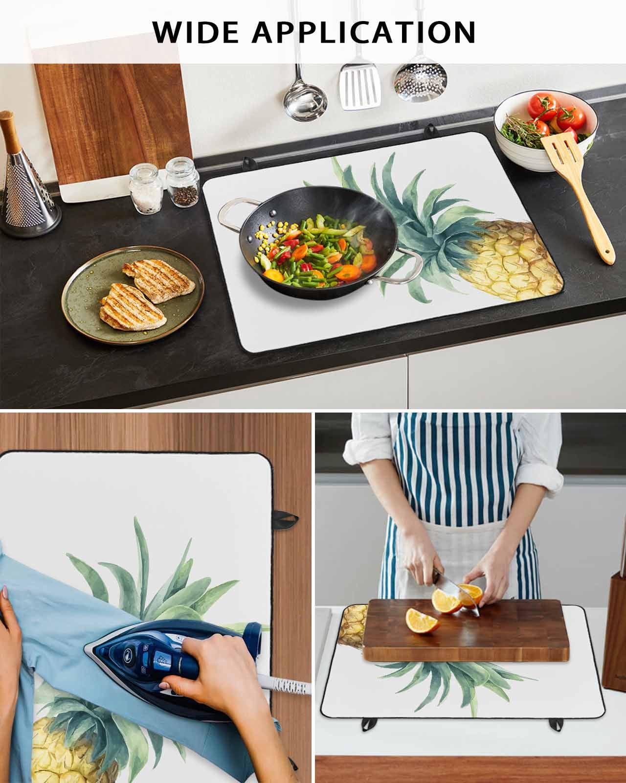 Large Induction Cooktop Protector Mat Pineapple Stove Top Covers for Electric Stove, Summer Botanical Watercolor Decorative Stove Burner Cover Mats, Glass Top Stove Cover