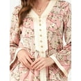 thumbnail image 5 of OBEEII Women Muslim Dress Floral Long Sleeve Maxi Dresses V Neck kaftan Abayas Dress Islamic Prayer Clothes Women, 5 of 10
