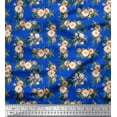 thumbnail image 1 of Soimoi Blue polyester Crepe Fabric Leaves & Peony Floral Print Sewing Fabric Yard 52 Inch Wide, 1 of 1